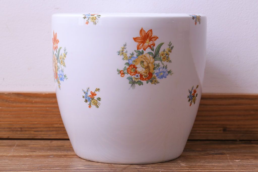 アンティーク雑貨　【F様ご成約済み・ご決済用】オールドノリタケ(日陶)　色絵　草花　上品な雰囲気漂う壱型火鉢(手あぶり、鉢カバー)