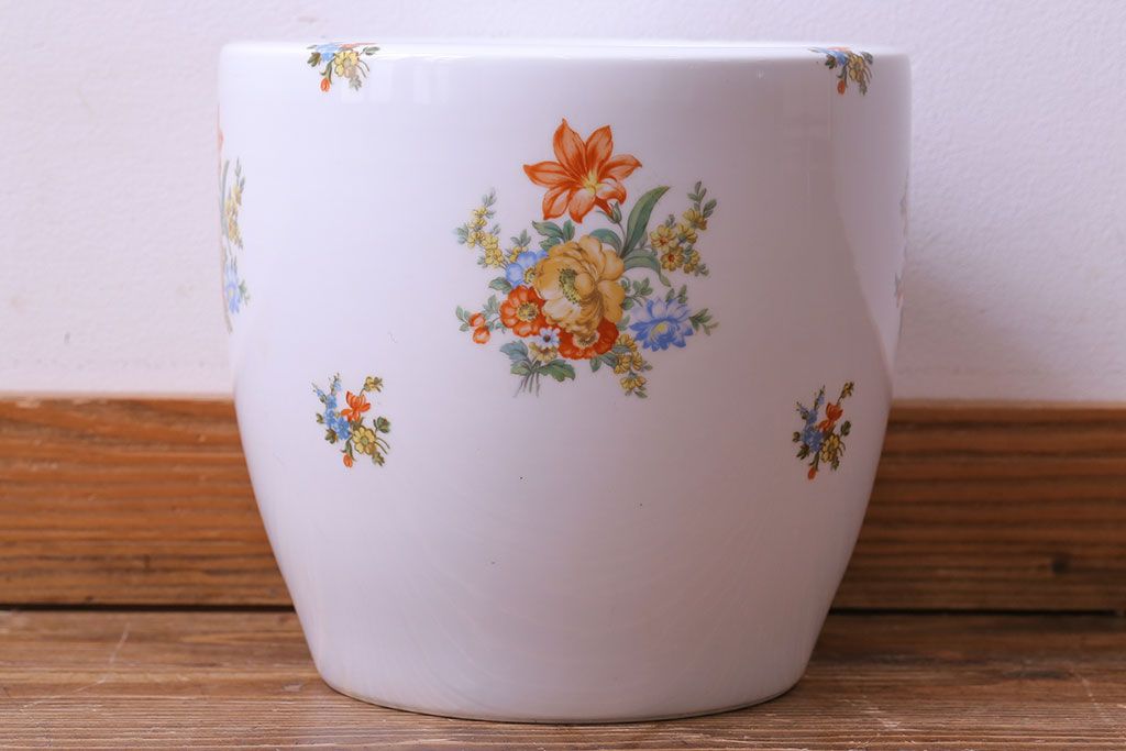 アンティーク雑貨　【F様ご成約済み・ご決済用】オールドノリタケ(日陶)　色絵　草花　上品な雰囲気漂う壱型火鉢(手あぶり、鉢カバー)