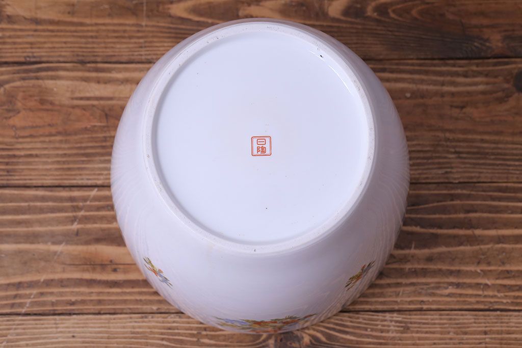 アンティーク雑貨　【F様ご成約済み・ご決済用】オールドノリタケ(日陶)　色絵　草花　上品な雰囲気漂う壱型火鉢(手あぶり、鉢カバー)