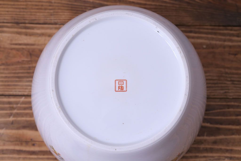 アンティーク雑貨　【F様ご成約済み・ご決済用】オールドノリタケ(日陶)　色絵　草花　上品な雰囲気漂う壱型火鉢(手あぶり、鉢カバー)