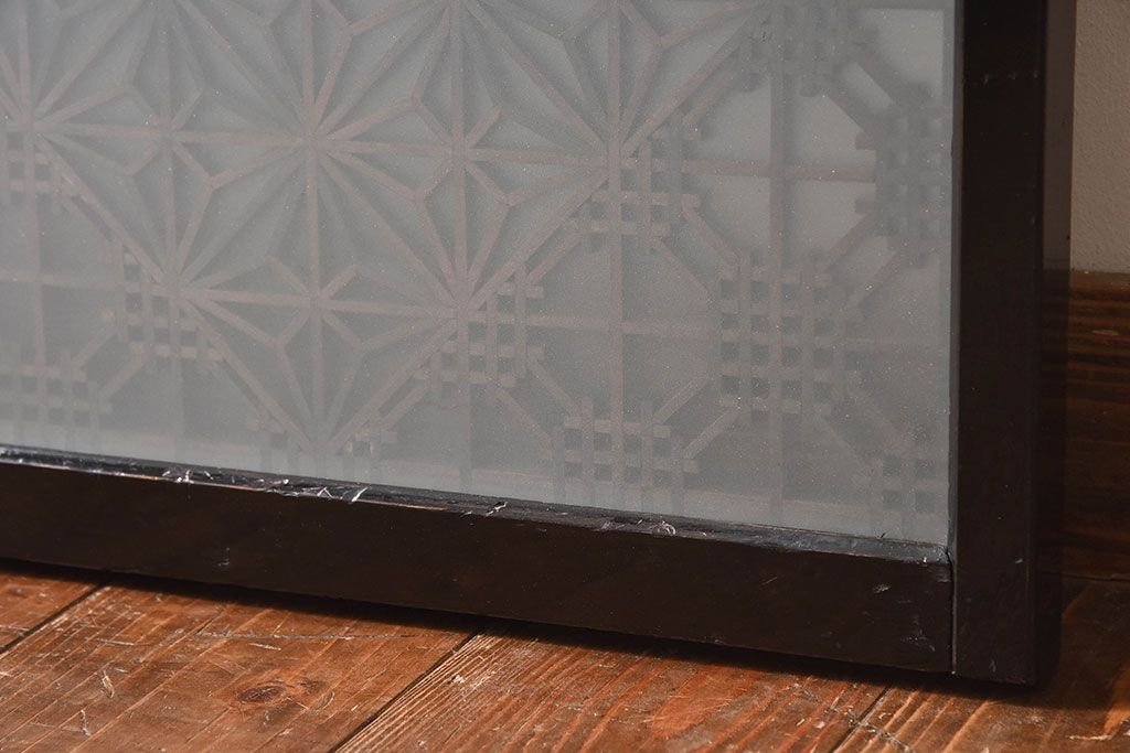 和製アンティーク　和モダンな雰囲気漂う組子ガラス戸(引き戸、建具)2枚セット