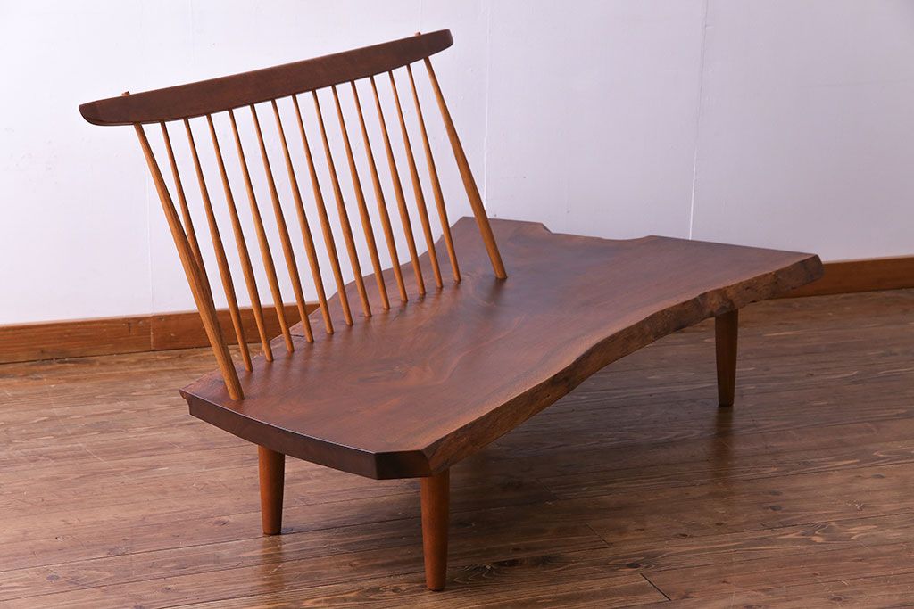中古　ジョージナカシマ　BENCH　CN108　木そのままの味わいが伝わるコノイドベンチ(ジョージ・ナカシマ、長椅子、板座チェア)