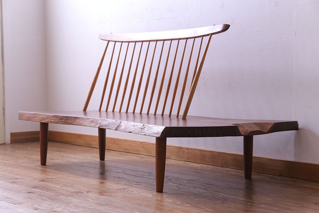中古　ジョージナカシマ　BENCH　CN108　木そのままの味わいが伝わるコノイドベンチ(ジョージ・ナカシマ、長椅子、板座チェア)