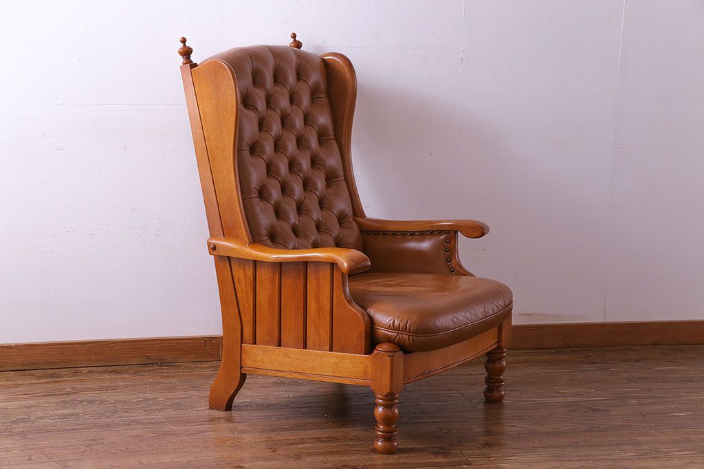 中古　横浜クラシック家具　ダニエル(daniel)　A-518　レオナマスターチェア (Leona)　本革ハイバックアームチェア(ソファ)(定価約70万円)