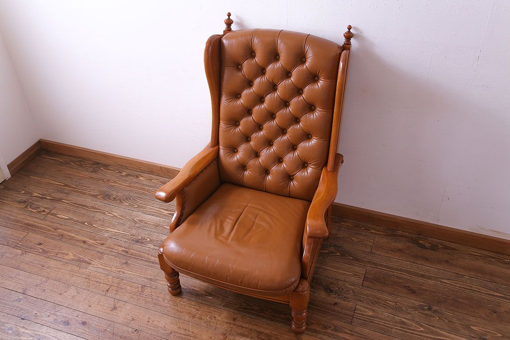 中古　横浜クラシック家具　ダニエル(daniel)　A-518　レオナマスターチェア (Leona)　本革ハイバックアームチェア(ソファ)(定価約70万円)