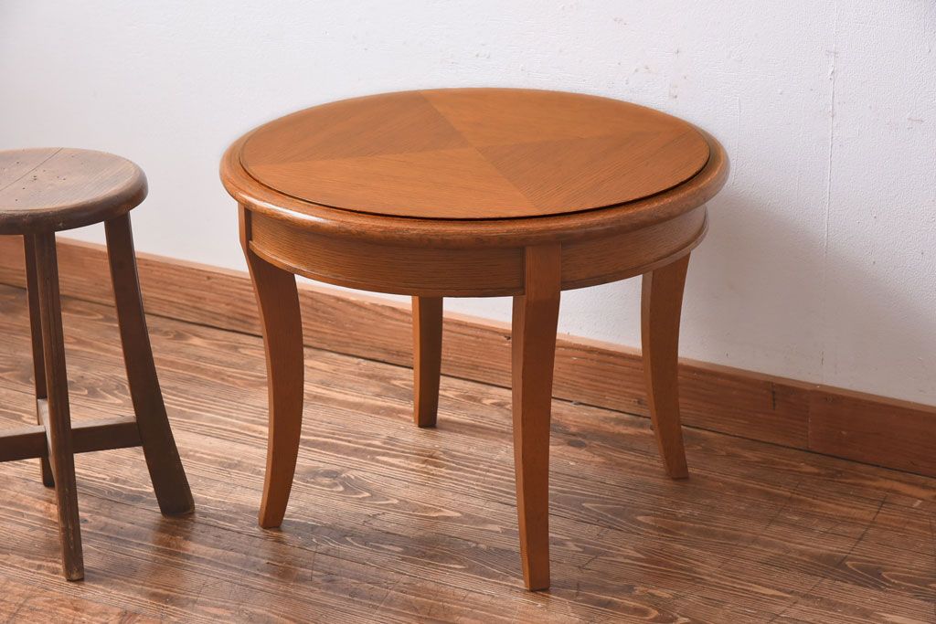 アンティーク雑貨　H様ご成約分 ビンテージ　天童木工　シンプルなラウンド型サイドテーブル(コーヒーテーブル、花台)(1)