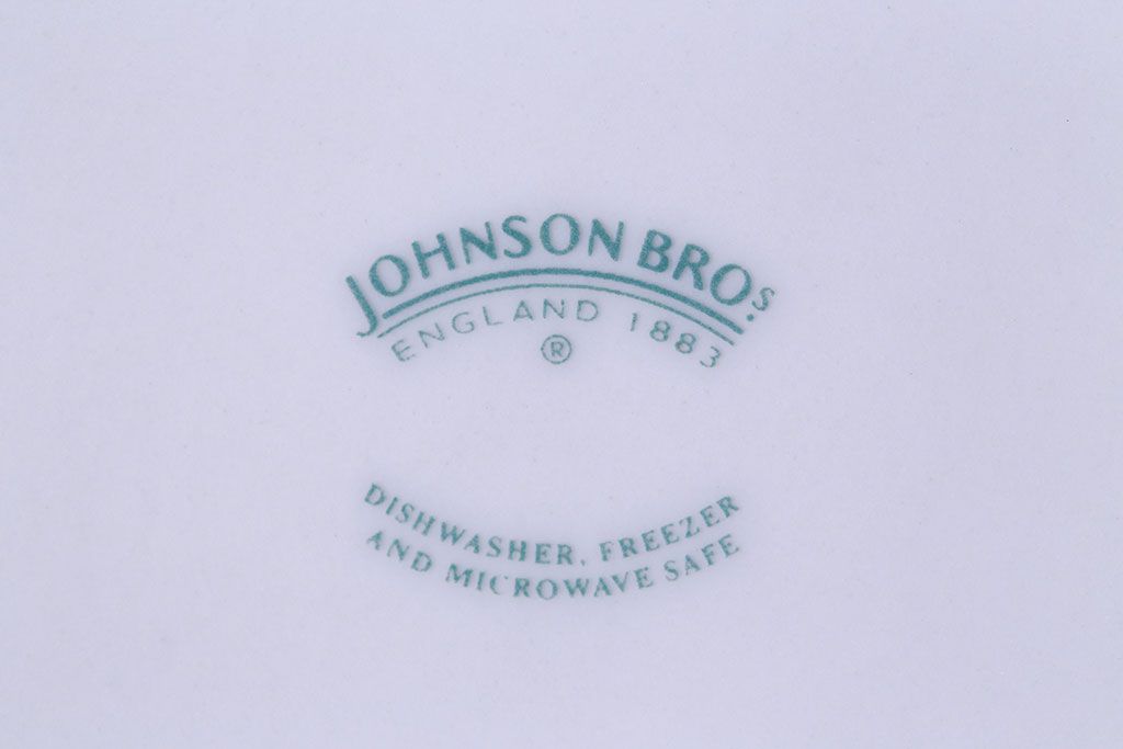 アンティーク雑貨　イギリスビンテージ　JOHNSON BROTHERS(ジョンソン・ブラザーズ)　Indies Blue(サインディーズ・ブルー)シリーズ カップ&ソーサー&プレート2客セット(洋食器)(1)