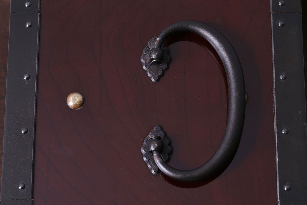 中古　匠工芸製　木地呂塗りのツヤが美しい金庫箪笥(帳箱、船箪笥、千両箱)