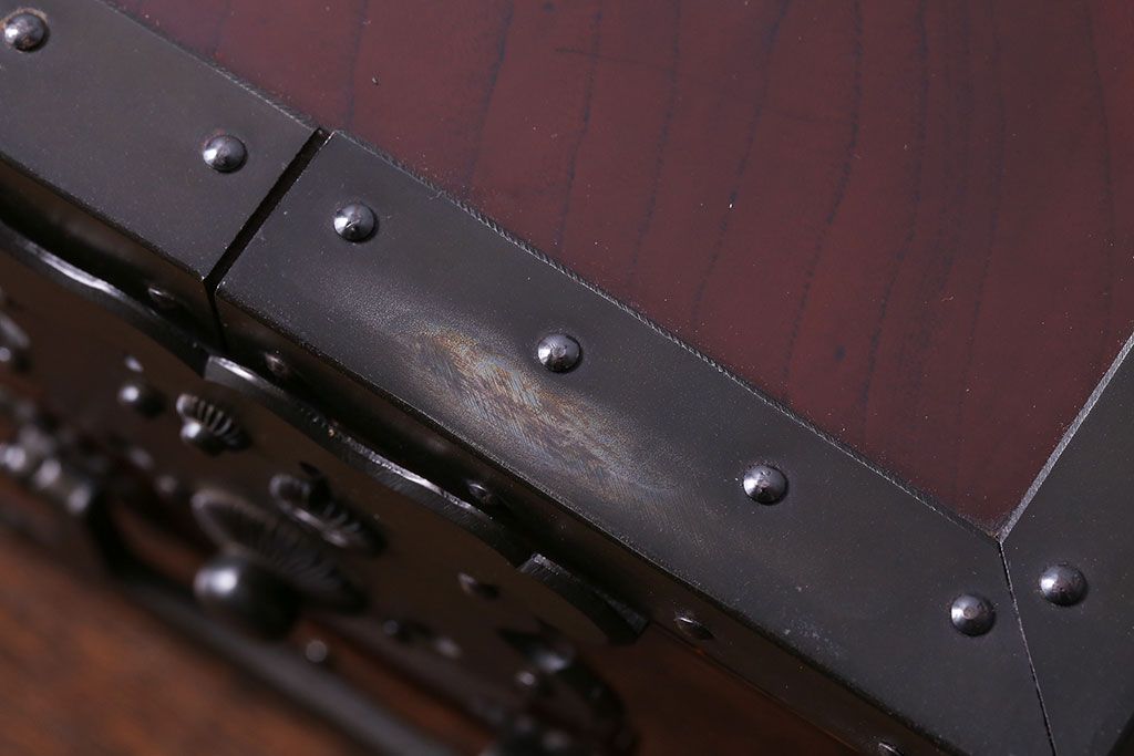 中古　匠工芸製　木地呂塗りのツヤが美しい金庫箪笥(帳箱、船箪笥、千両箱)