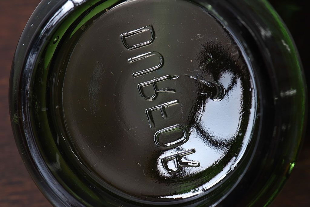 アンティーク雑貨　フランスアンティーク　DURFOR(ダルフール)　緑のガラスビン(保存瓶、ジャー)