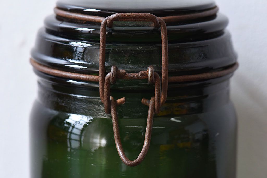 アンティーク雑貨 フランスアンティーク DURFOR(ダルフール) 緑のガラスビン(保存瓶、ジャー) | ラフジュ工房