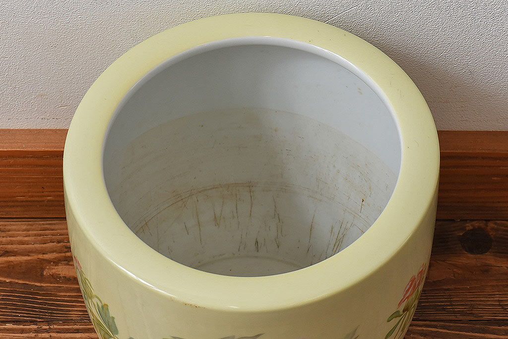 アンティーク雑貨　ノリタケ・則武(日陶)　昭和初期　鮮やかな牡丹が美しい火鉢(鉢カバー)(1)