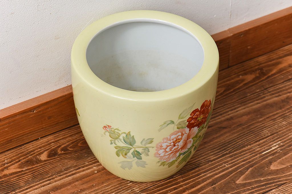 アンティーク雑貨　ノリタケ・則武(日陶)　昭和初期　鮮やかな牡丹が美しい火鉢(鉢カバー)(2)