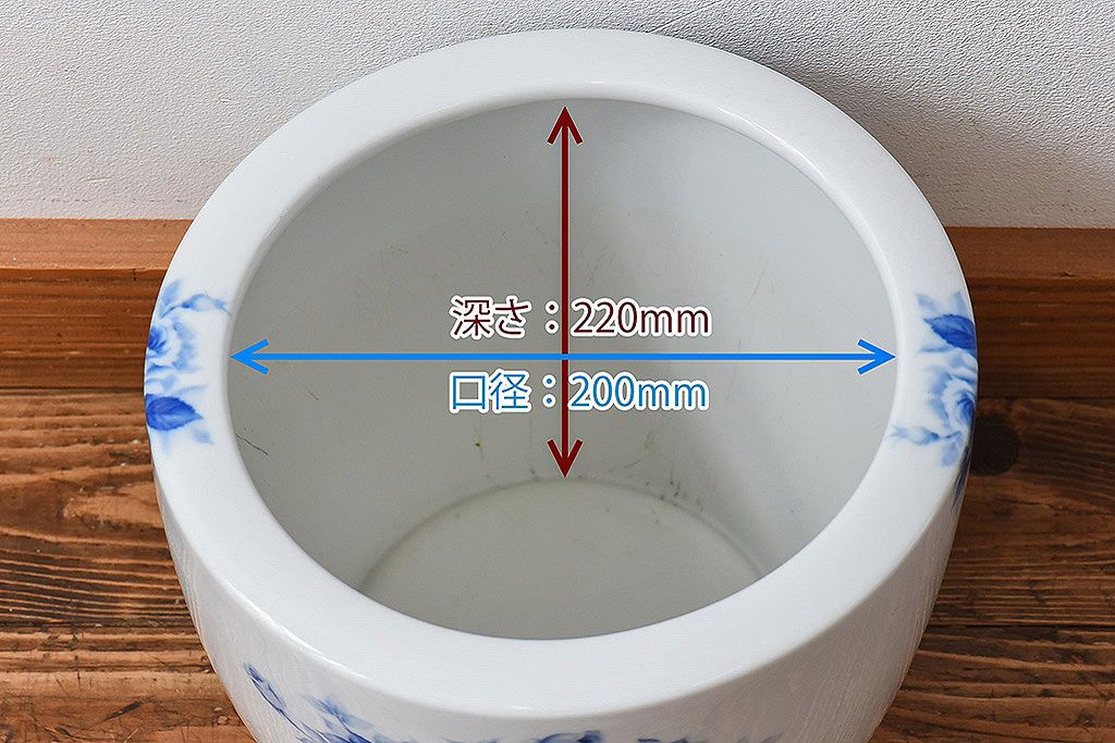 アンティーク雑貨　ノリタケ・則武(日陶)　オールドノリタケ　ブルーローズ　シックな染付火鉢(鉢カバー)  (2)