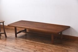 アンティーク家具　和製アンティーク　天板一枚板　総ケヤキ材　力強い杢目が印象的なセンターテーブル(作業台、机)