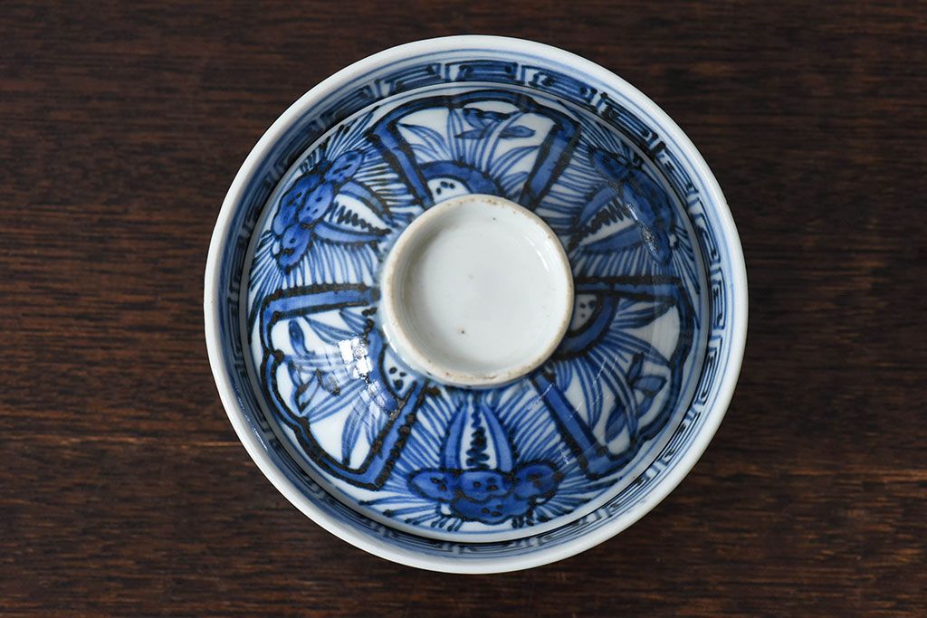 江戸時代後期　伊万里焼　染付　蓋茶碗2客セット(1)