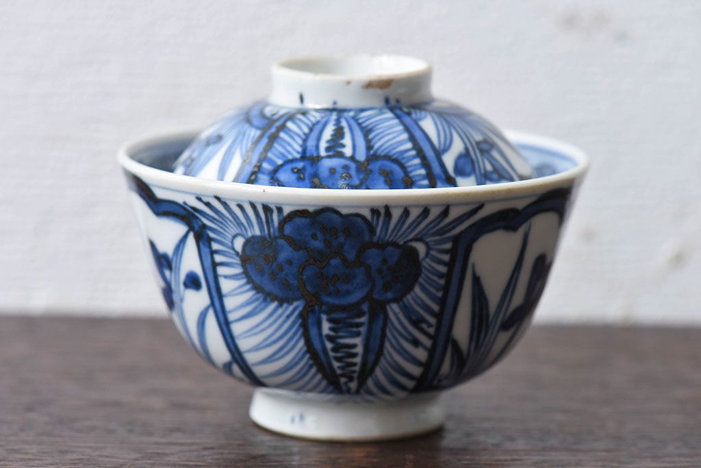江戸時代後期　伊万里焼　染付　蓋茶碗2客セット(1)