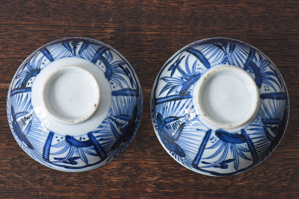 江戸時代後期　伊万里焼　染付　蓋茶碗2客セット(1)