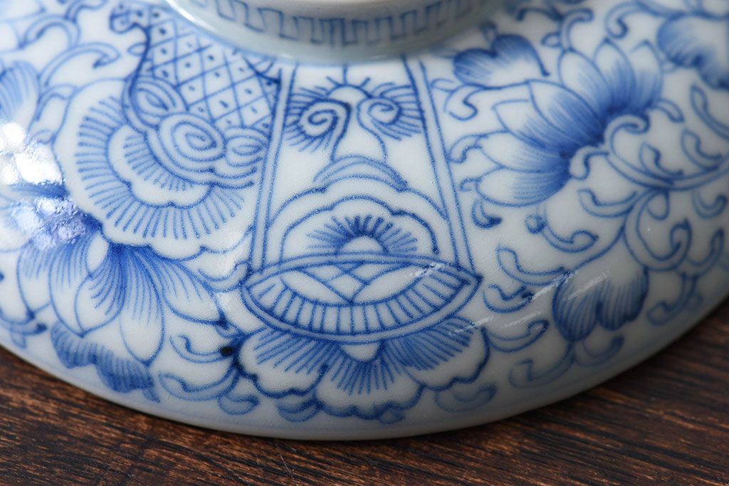 江戸時代後期　伊万里焼　線描染付　蓋茶碗2客セット