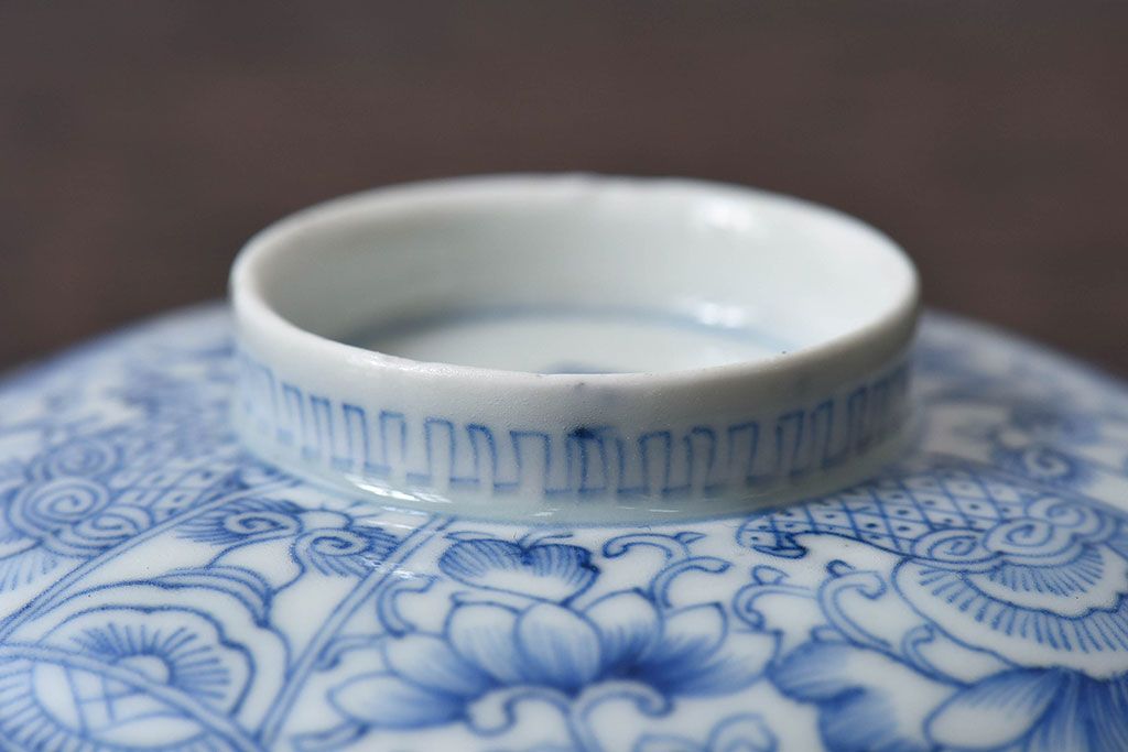 江戸時代後期　伊万里焼　線描染付　蓋茶碗2客セット