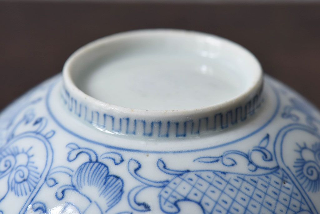 江戸時代後期　伊万里焼　線描染付　蓋茶碗2客セット