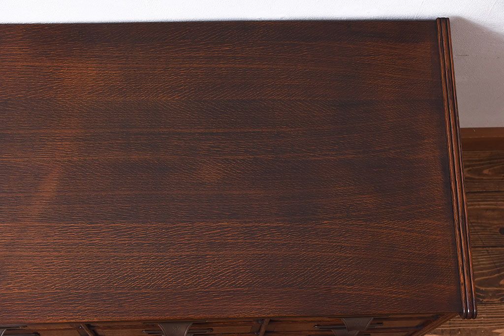 アンティーク家具　イギリスアンティーク　オーク材の杢目が美しいカードケース(引き出し、チェスト、小物収納、図書館、図書室)