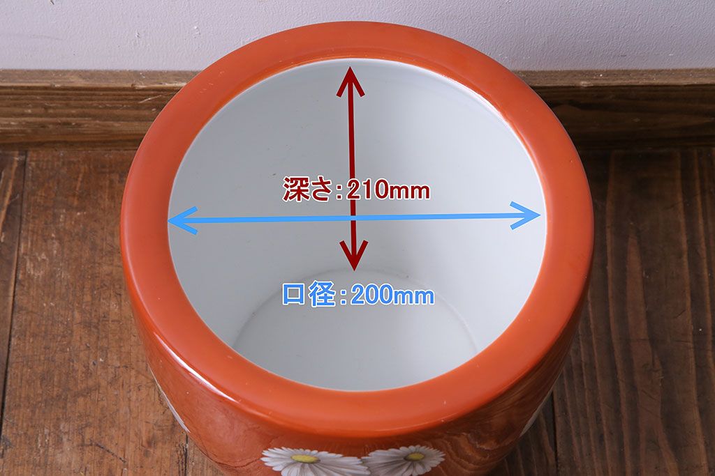 アンティーク雑貨　オールドノリタケ(日陶)　朱色地白菊文様　レトロな火鉢(手あぶり、鉢カバー)(3)