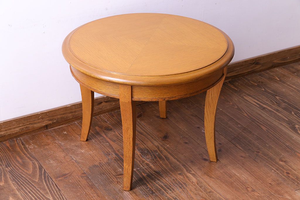 アンティーク雑貨　中古　天童木工　ナチュラルな木の風合いのサイドテーブル(ラウンドテーブル、コーヒーテーブル、花台)(2)