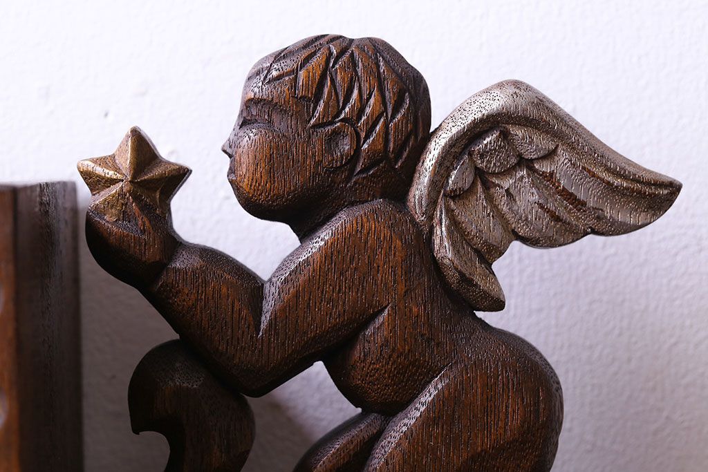 アンティーク雑貨　イギリスビンテージ　木製　かわいらしい天使のブックエンド(本立て)