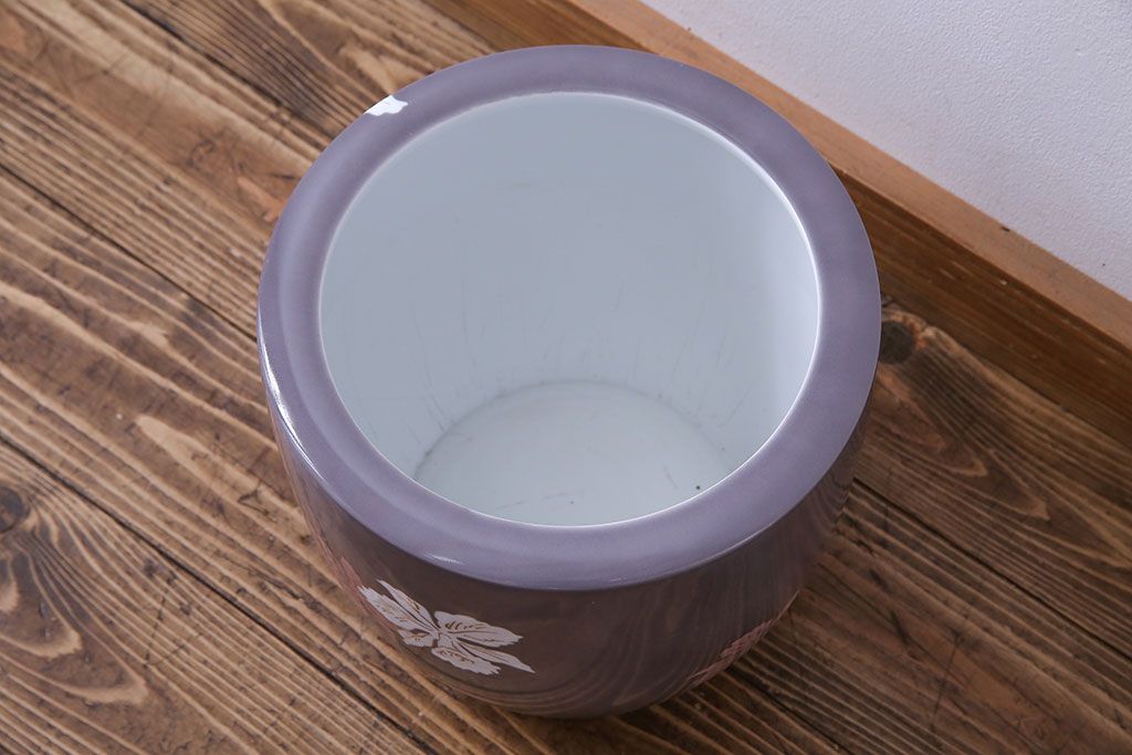アンティーク雑貨 ノリタケ・則武(日陶) 減紫色 上品な花柄が魅力の火鉢(手あぶり、鉢カバー、傘立て) | ラフジュ工房