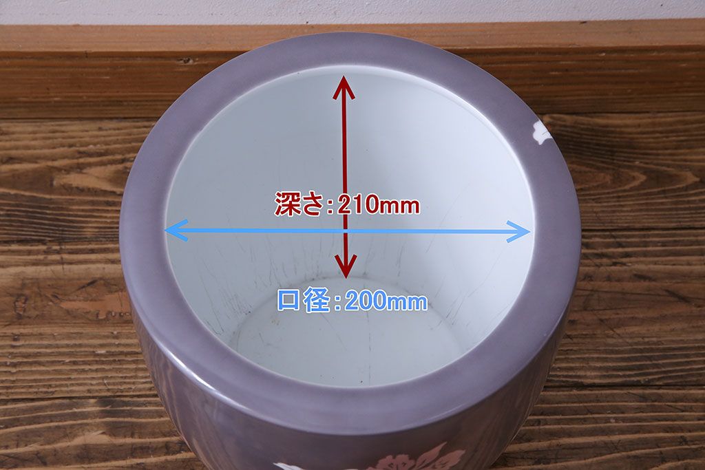 アンティーク雑貨　ノリタケ・則武(日陶)　減紫色　上品な花柄が魅力の火鉢(手あぶり、鉢カバー、傘立て)