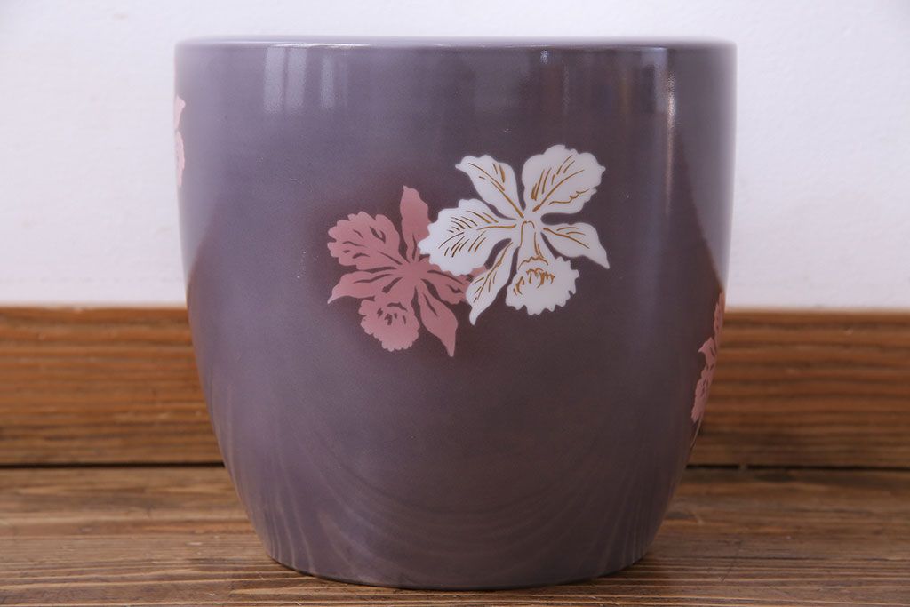 アンティーク雑貨　ノリタケ・則武(日陶)　減紫色　上品な花柄が魅力の火鉢(手あぶり、鉢カバー、傘立て)