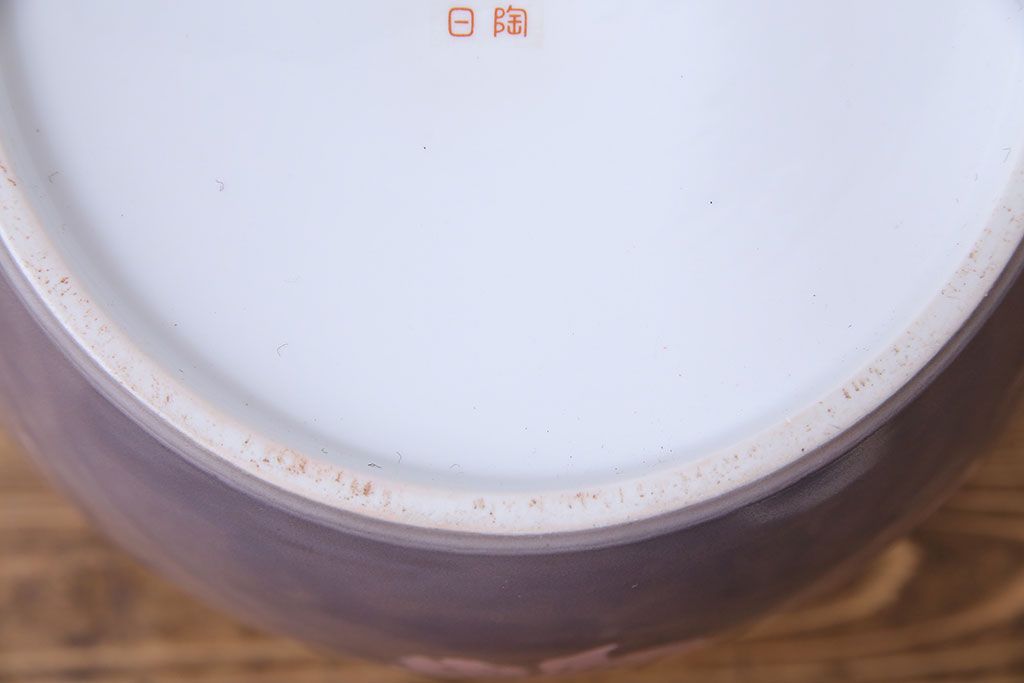 アンティーク雑貨　ノリタケ・則武(日陶)　減紫色　上品な花柄が魅力の火鉢(手あぶり、鉢カバー、傘立て)