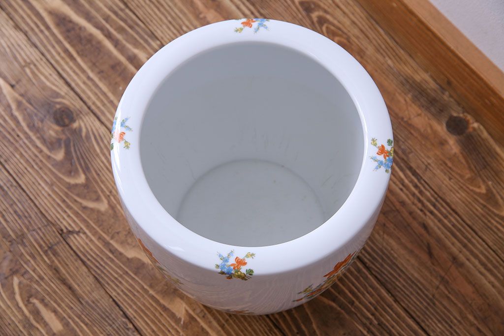 アンティーク雑貨　オールドノリタケ(日陶)　色絵　草花　上品な雰囲気漂う壱型火鉢(手あぶり、鉢カバー、傘立て)(1)