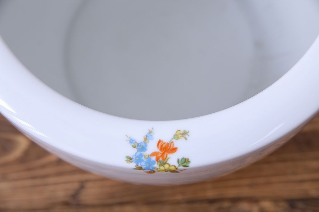 アンティーク雑貨　オールドノリタケ(日陶)　色絵　草花　上品な雰囲気漂う壱型火鉢(手あぶり、鉢カバー、傘立て)(1)