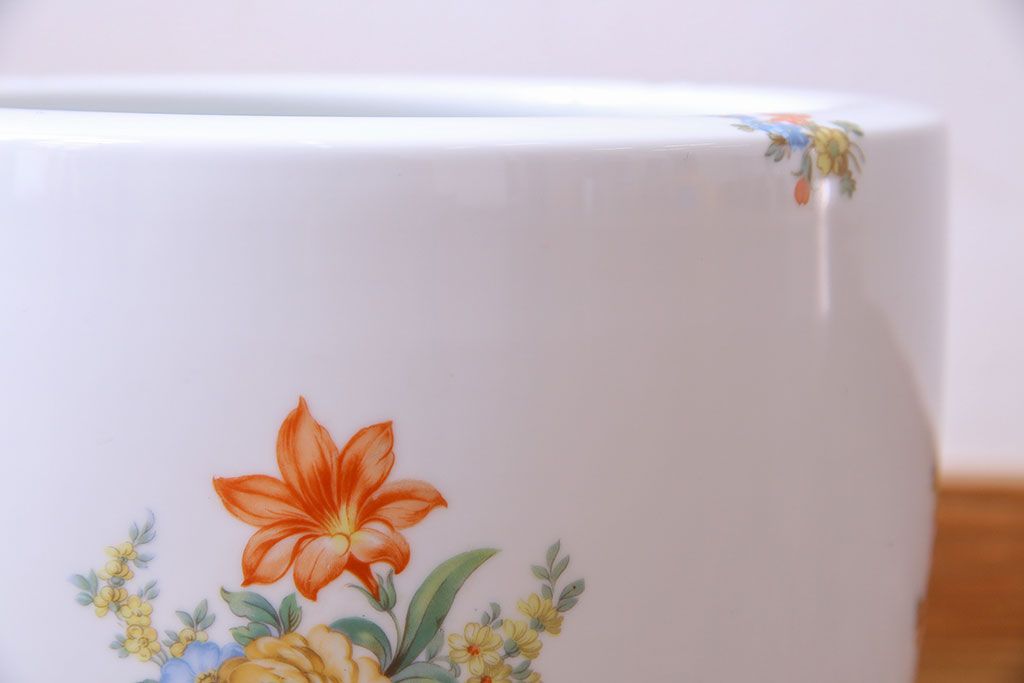 アンティーク雑貨　オールドノリタケ(日陶)　色絵　草花　上品な雰囲気漂う壱型火鉢(手あぶり、鉢カバー、傘立て)(1)