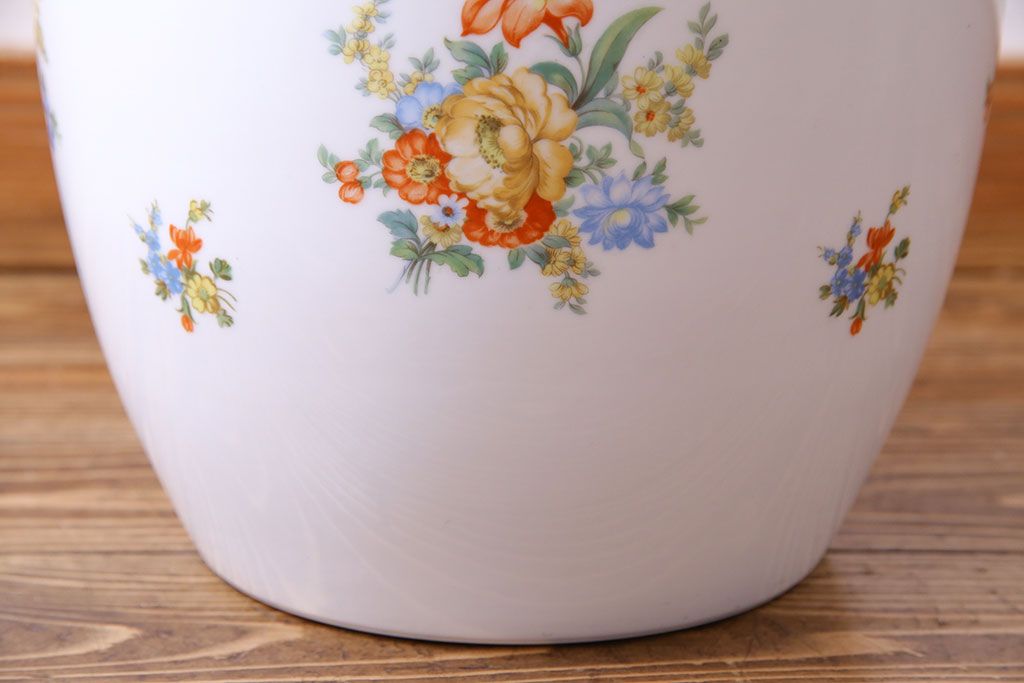 アンティーク雑貨　オールドノリタケ(日陶)　色絵　草花　上品な雰囲気漂う壱型火鉢(手あぶり、鉢カバー、傘立て)(1)