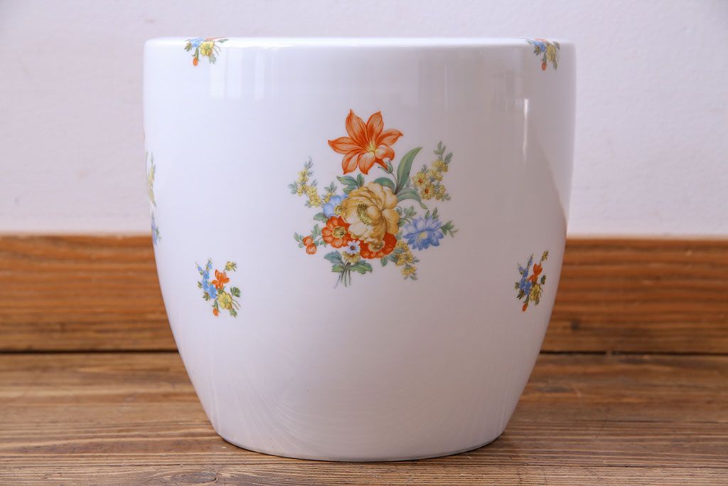 アンティーク雑貨　オールドノリタケ(日陶)　色絵　草花　上品な雰囲気漂う壱型火鉢(手あぶり、鉢カバー、傘立て)(1)