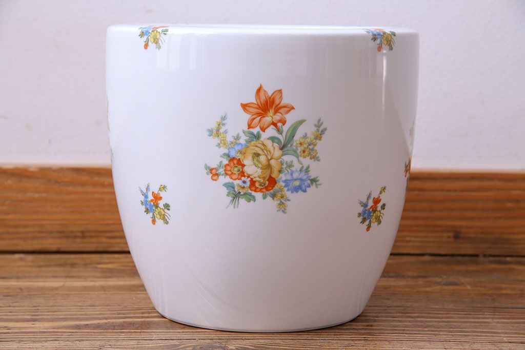 アンティーク雑貨　オールドノリタケ(日陶)　色絵　草花　上品な雰囲気漂う壱型火鉢(手あぶり、鉢カバー、傘立て)(1)