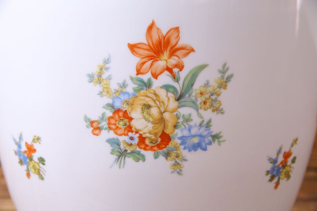 アンティーク雑貨　オールドノリタケ(日陶)　色絵　草花　上品な雰囲気漂う壱型火鉢(手あぶり、鉢カバー、傘立て)(1)