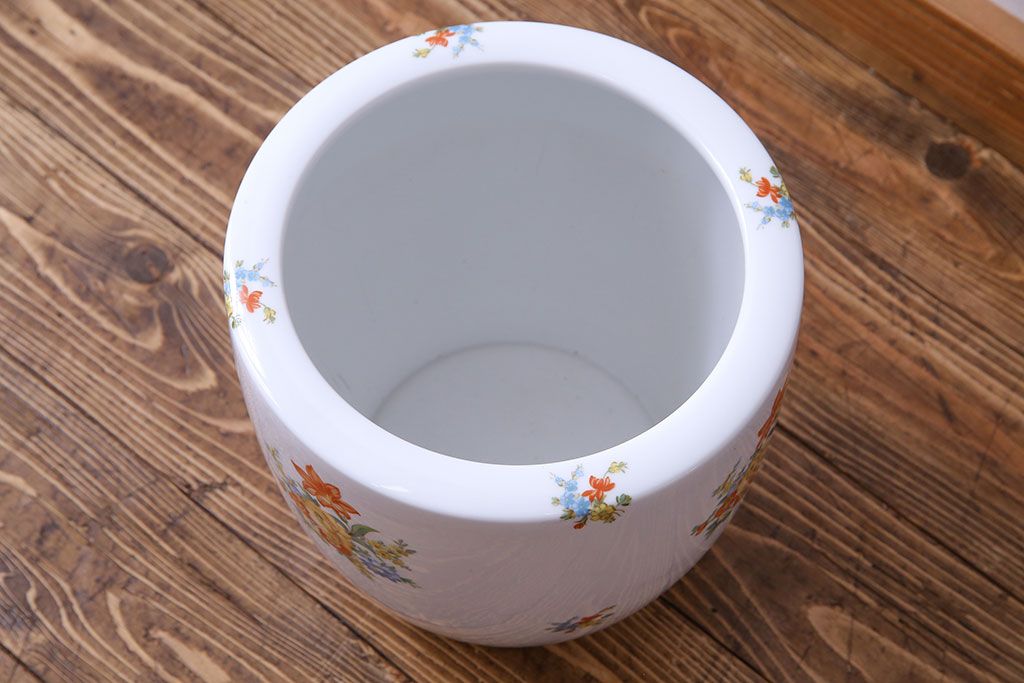アンティーク雑貨　オールドノリタケ(日陶)　色絵　草花　上品な雰囲気漂う壱型火鉢(手あぶり、鉢カバー、傘立て)(2)