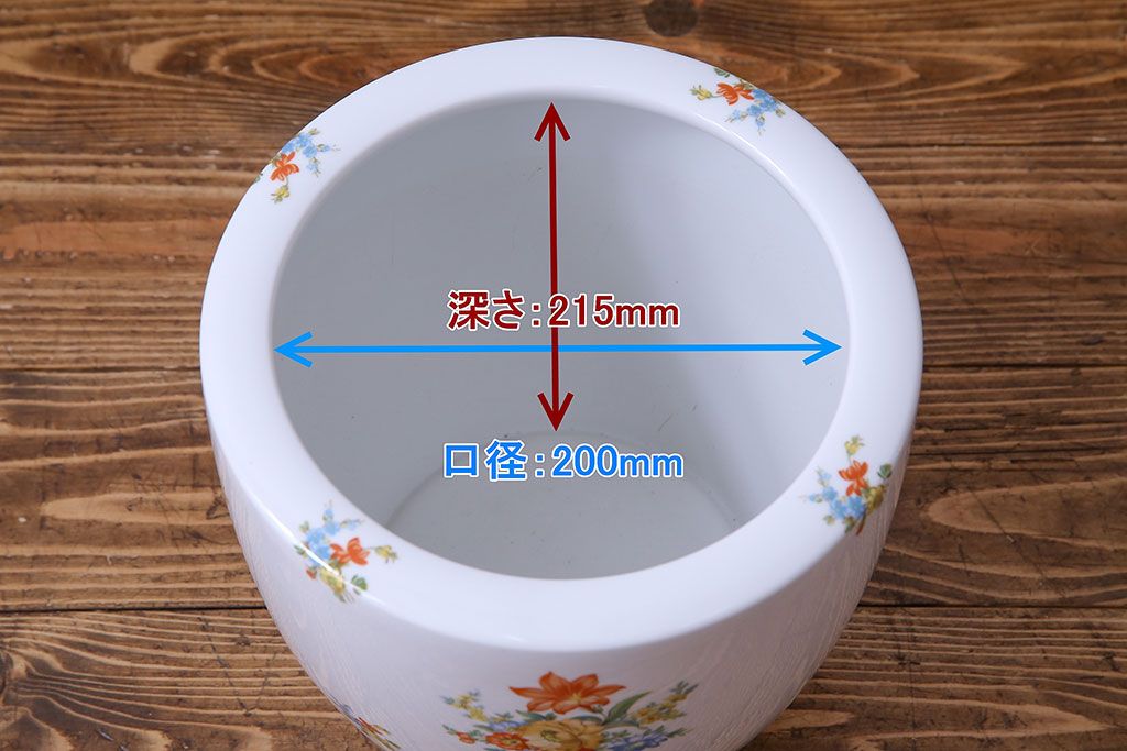 アンティーク雑貨　オールドノリタケ(日陶)　色絵　草花　上品な雰囲気漂う壱型火鉢(手あぶり、鉢カバー、傘立て)(2)