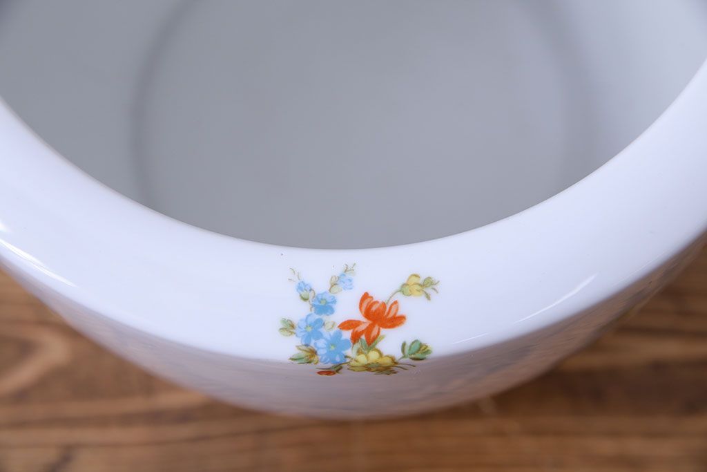 アンティーク雑貨　オールドノリタケ(日陶)　色絵　草花　上品な雰囲気漂う壱型火鉢(手あぶり、鉢カバー、傘立て)(2)