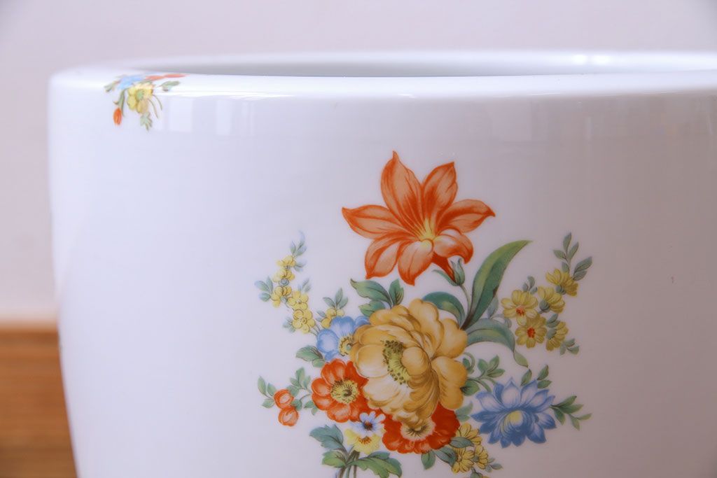 アンティーク雑貨　オールドノリタケ(日陶)　色絵　草花　上品な雰囲気漂う壱型火鉢(手あぶり、鉢カバー、傘立て)(2)
