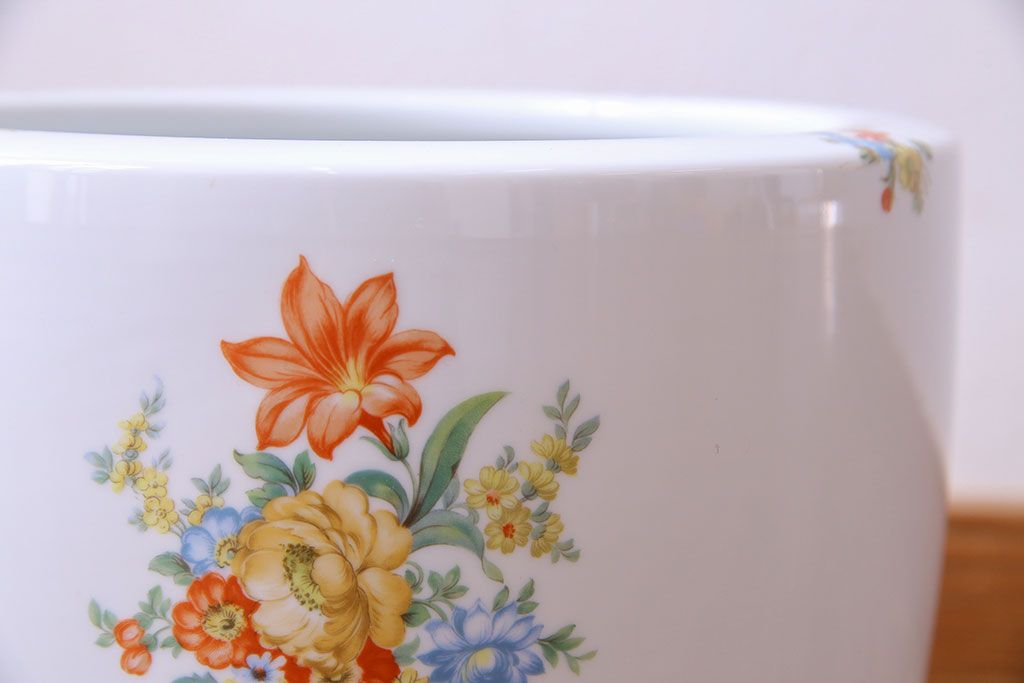 アンティーク雑貨　オールドノリタケ(日陶)　色絵　草花　上品な雰囲気漂う壱型火鉢(手あぶり、鉢カバー、傘立て)(2)