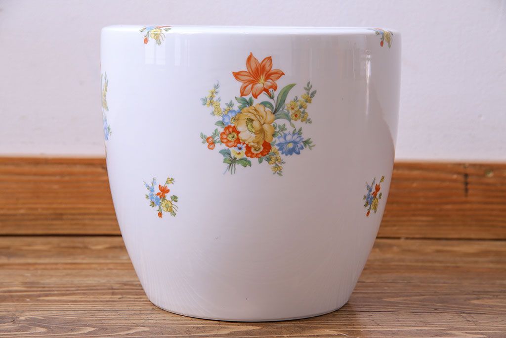 アンティーク雑貨　オールドノリタケ(日陶)　色絵　草花　上品な雰囲気漂う壱型火鉢(手あぶり、鉢カバー、傘立て)(2)