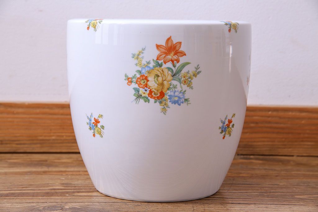 アンティーク雑貨　オールドノリタケ(日陶)　色絵　草花　上品な雰囲気漂う壱型火鉢(手あぶり、鉢カバー、傘立て)(2)
