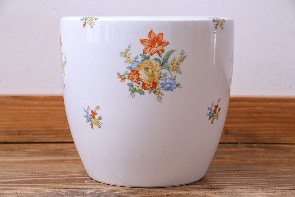 アンティーク雑貨　オールドノリタケ(日陶)　色絵　草花　上品な雰囲気漂う壱型火鉢(手あぶり、鉢カバー、傘立て)(2)