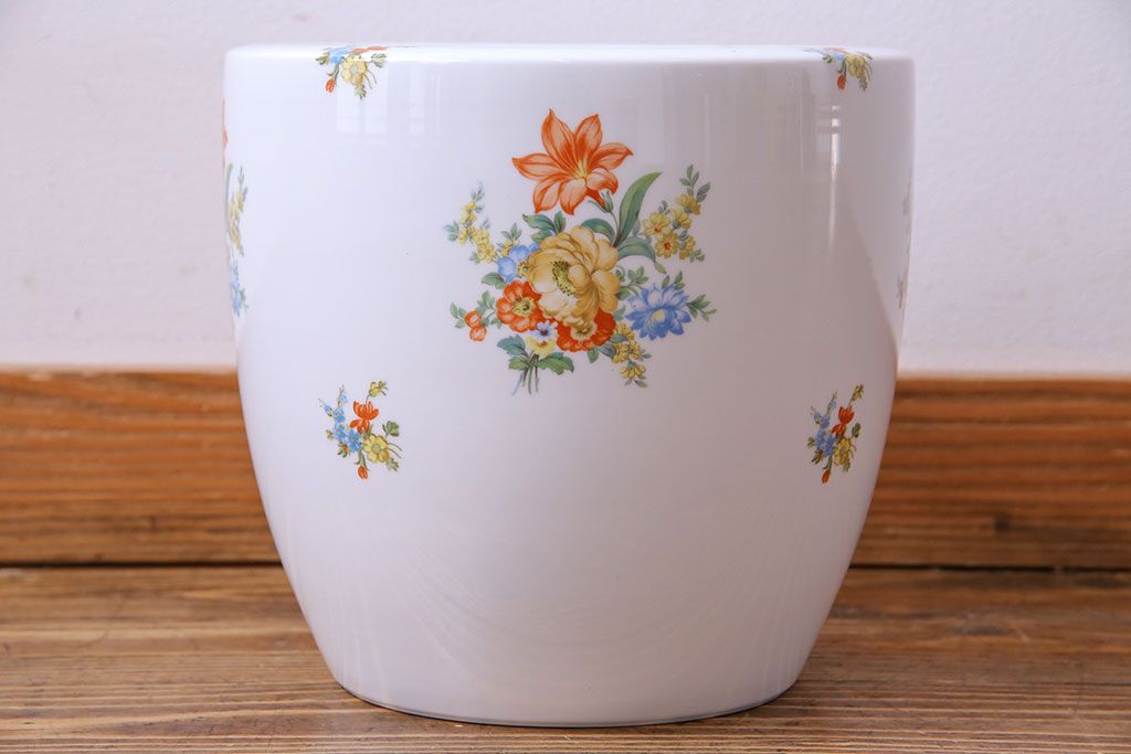 アンティーク雑貨　オールドノリタケ(日陶)　色絵　草花　上品な雰囲気漂う壱型火鉢(手あぶり、鉢カバー、傘立て)(2)