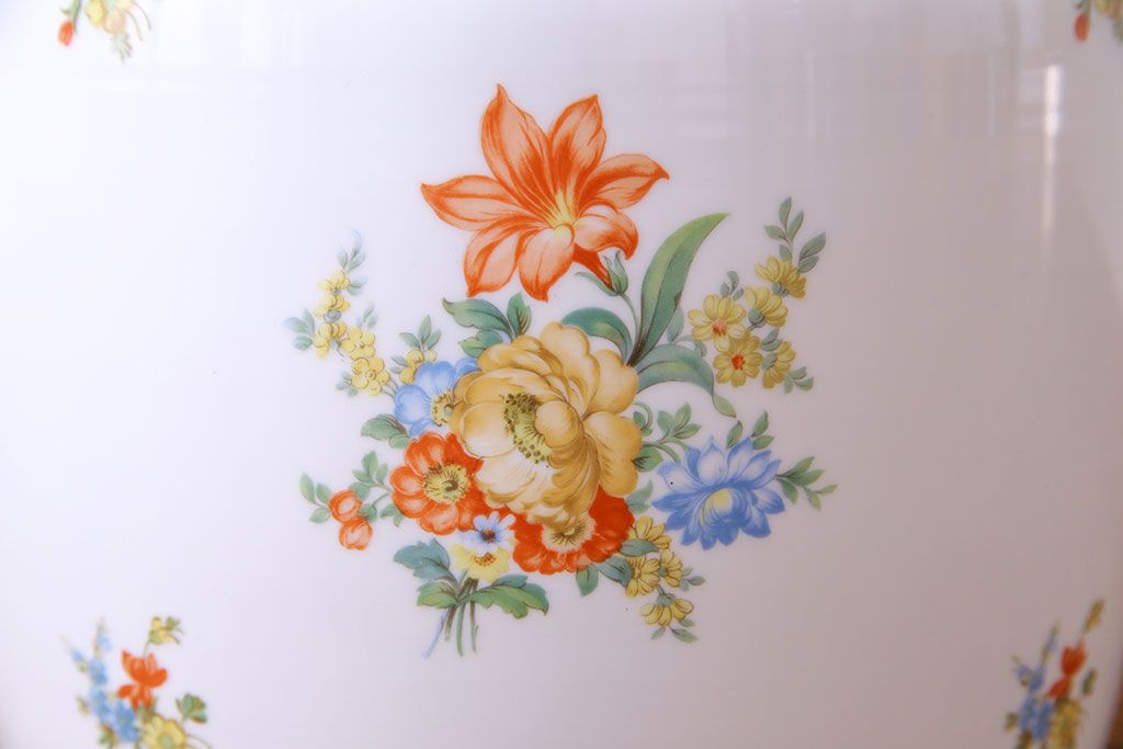 アンティーク雑貨　オールドノリタケ(日陶)　色絵　草花　上品な雰囲気漂う壱型火鉢(手あぶり、鉢カバー、傘立て)(2)